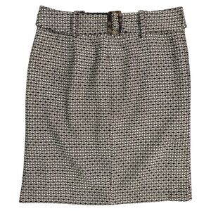 Ann Taylor Brown and Cream Geometric Wool Blend Belted Pencil Skirt Size 8 EUC